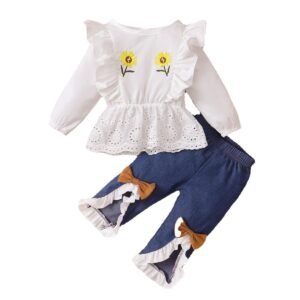Shell.love| 2PCS Sunflower 3-24M Baby Clothes Set, White, Baby
