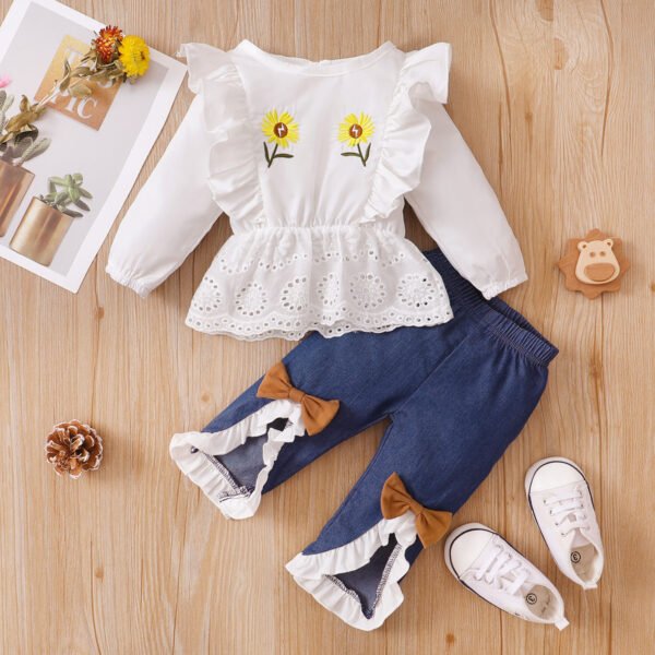 Shell.love| 2PCS Sunflower 3-24M Baby Clothes Set, White, Baby