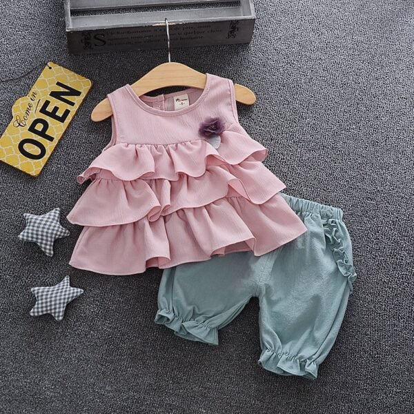 Shell.love| 0-48M Summer Sleeveless Chiffon Pleated Skirt Pants 2PCS Baby Clothing, Pink, Kids