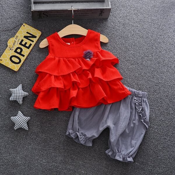 Shell.love| 0-48M Summer Sleeveless Chiffon Pleated Skirt Pants 2PCS Baby Clothing, Red, Kids