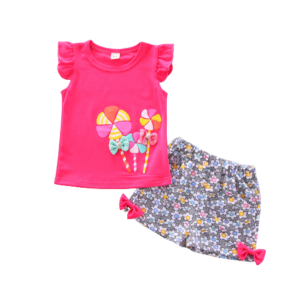 Shell.love| 1-4Years Lollipop Sleeveless Floral 2PCS Kids Clothing Set, Fushcia, Kids