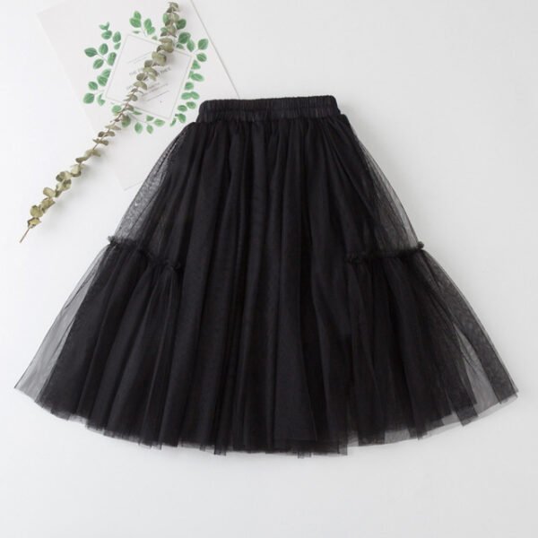 Shell.love| 4-12Y Summer Autumn Spring Princess Pleated Solid Lace Gauze Ruffles Bubble Bust Skirt, Black, Kids