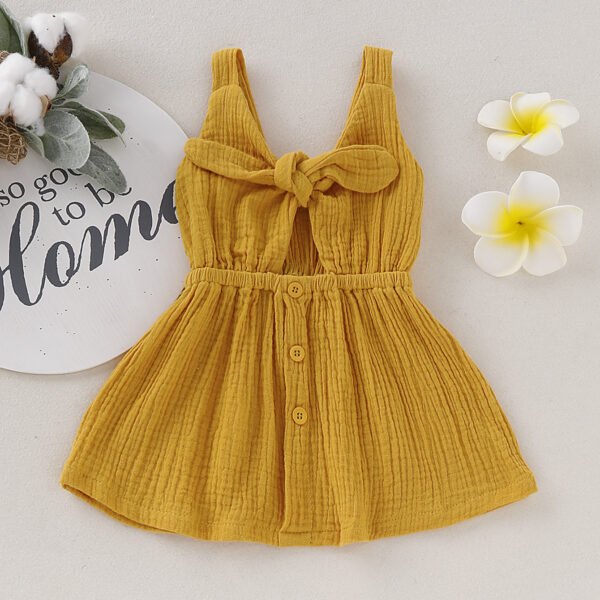 Shell.love| 9M-5Y Summer 2022 Sleeveless Cotton Halter Skirt Solid A-line Button Bow Suspender Girls Dress, Yellow, Kids
