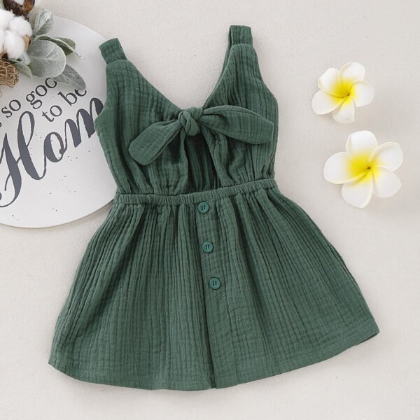Shell.love| 9M-5Y Summer 2022 Sleeveless Cotton Halter Skirt Solid A-line Button Bow Suspender Girls Dress, Green, Kids
