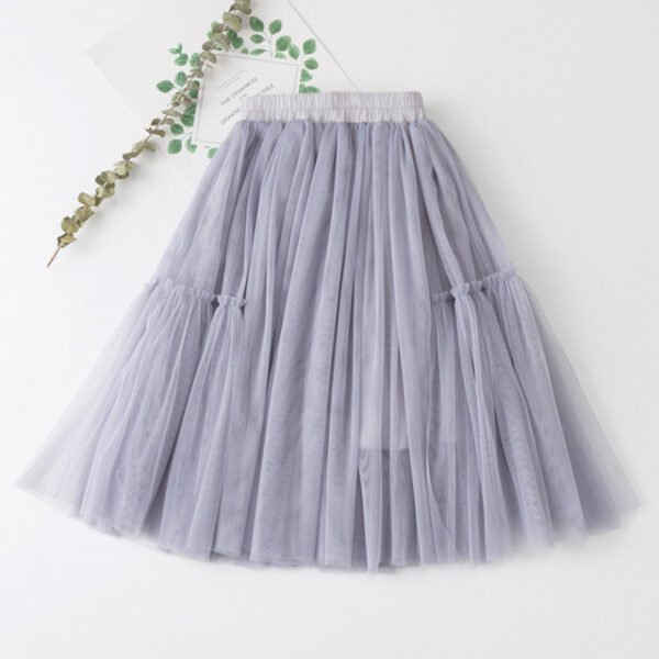Shell.love| 4-12Y Summer Autumn Spring Princess Pleated Solid Lace Gauze Ruffles Bubble Bust Skirt, Gray, Kids
