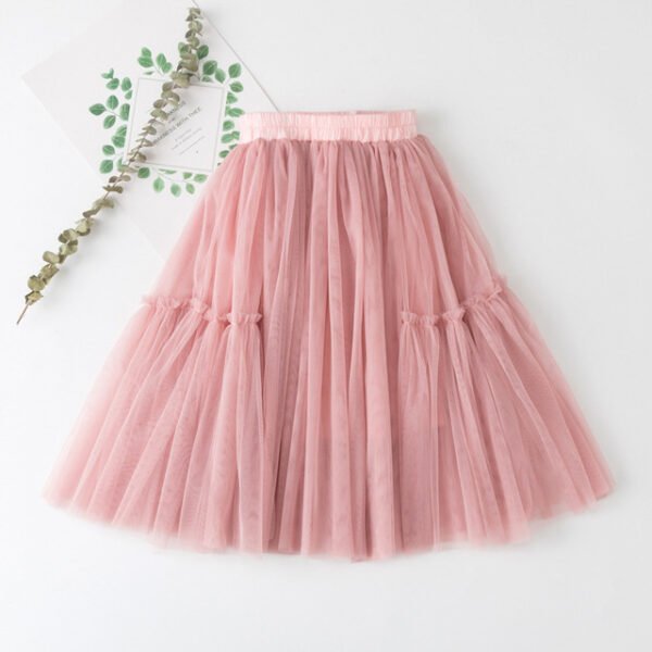 Shell.love| 4-12Y Summer Autumn Spring Princess Pleated Solid Lace Gauze Ruffles Bubble Bust Skirt, Pink, Kids