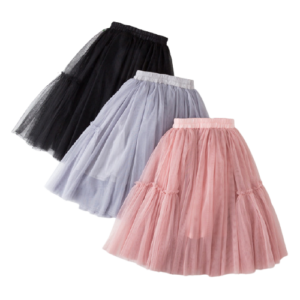 Shell.love| 4-12Y Summer Autumn Spring Princess Pleated Solid Lace Gauze Ruffles Bubble Bust Skirt, Gray Black Pink, Kids