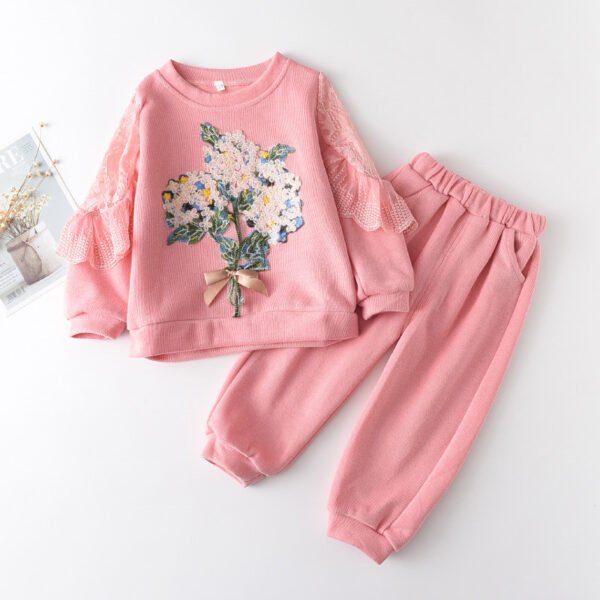 Shell.love| 3-48M Girls Spring Autumn Children Embroidered Flower 2PCS Baby Clothing Set, Pink, Baby