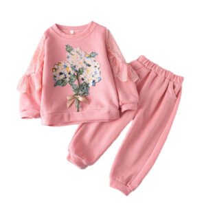 Shell.love| 3-48M Girls Spring Autumn Children Embroidered Flower 2PCS Baby Clothing Set, Pink, Baby
