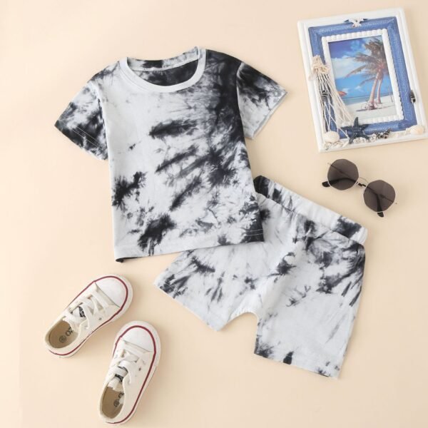 Shell.love| New Summer Toddler Kids Baby Boys Girls Clothes Tracksuit Sets Tie-dye printed Short Sleeve Tops Shorts Casual Outfits, White, Kids