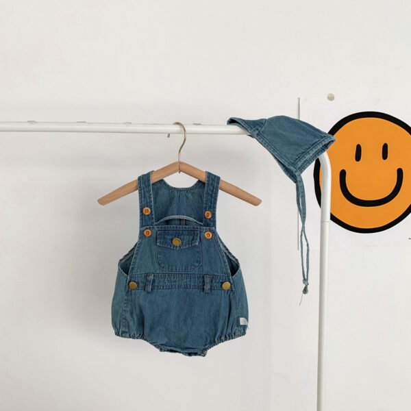 Shell.love| 2022 Baby Clothes 0-18 Months Soft Denim Straps Jumpsuit Summer Boys Solid Color Button Suspender Newborn Girls Romper, Blue, Baby