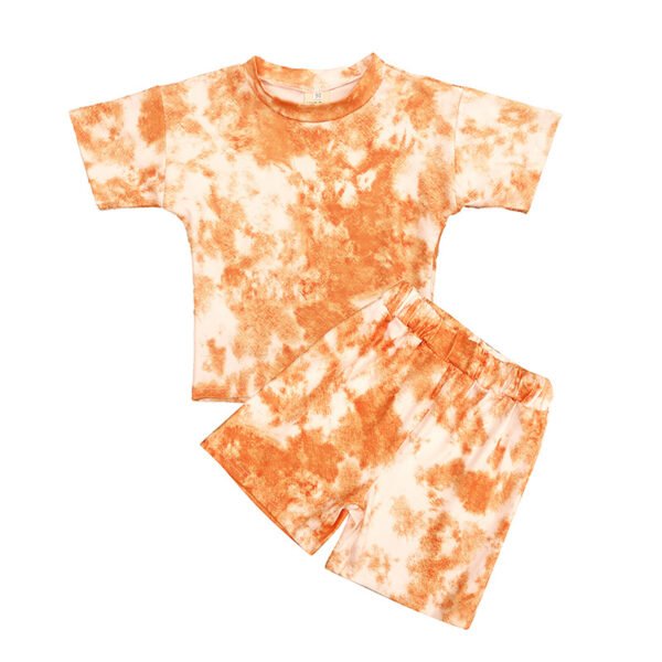 Shell.love| 9M-6Y Toddler Baby Boys Girls Summer Clothing Suit Newborn Kids Tie Dye Print Short Sleeve T-shirts+Shorts Tracksuits, Orange, Kids