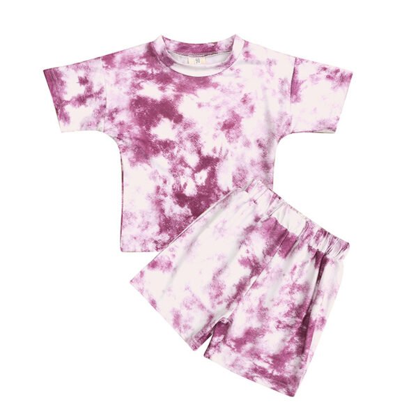 Shell.love| 9M-6Y Toddler Baby Boys Girls Summer Clothing Suit Newborn Kids Tie Dye Print Short Sleeve T-shirts+Shorts Tracksuits, Purple, Kids