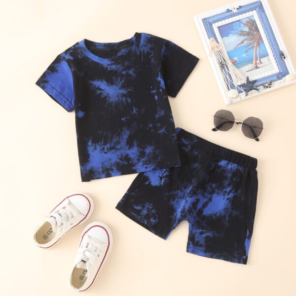 Shell.love| New Summer Toddler Kids Baby Boys Girls Clothes Tracksuit Sets Tie-dye printed Short Sleeve Tops Shorts Casual Outfits, Purple, Kids