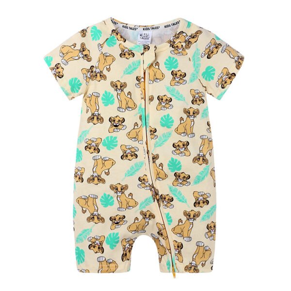 Shell.love| Baby Jumpsuit Wear Newborn Summer Short Sleeved Double Aipper Lion Children Romper, Yellow, Baby