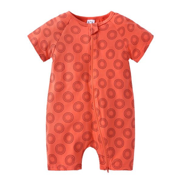 Shell.love| Baby Jumpsuit Wear Newborn Summer Short Sleeved Double Aipper Lion Children Romper, Orange, Baby
