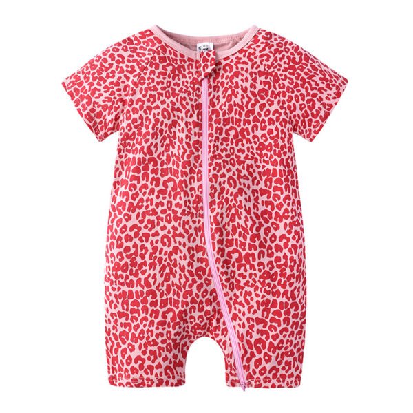 Shell.love| Baby Jumpsuit Wear Newborn Summer Short Sleeved Double Aipper Lion Children Romper, Red, Baby