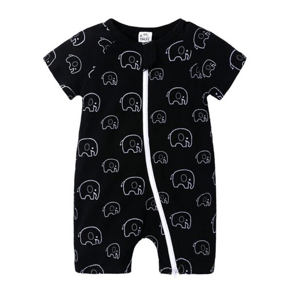 Shell.love| Baby Jumpsuit Wear Newborn Summer Short Sleeved Double Aipper Lion Children Romper, Black, Baby