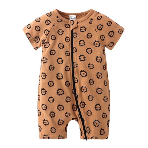 Shell.love| Baby Jumpsuit Wear Newborn Summer Short Sleeved Double Aipper Lion Children Romper, Brown, Baby