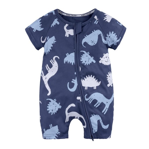 Shell.love| Baby Jumpsuit Wear Newborn Summer Short Sleeved Double Aipper Lion Children Romper, Blue, Baby