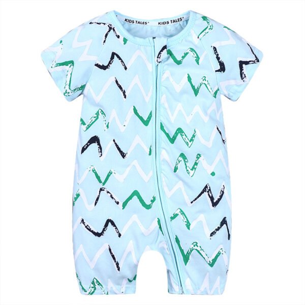 Shell.love| Baby Jumpsuit Wear Newborn Summer Short Sleeved Double Aipper Lion Children Romper, Blue, Baby