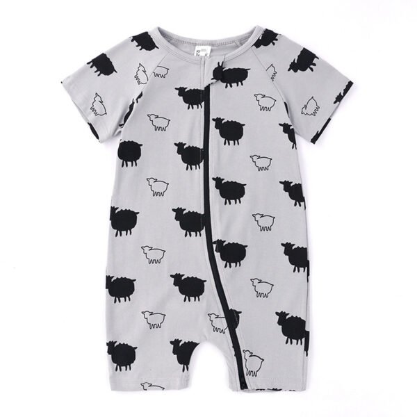 Shell.love| Baby Jumpsuit Wear Newborn Summer Short Sleeved Double Aipper Lion Children Romper, Gray, Baby