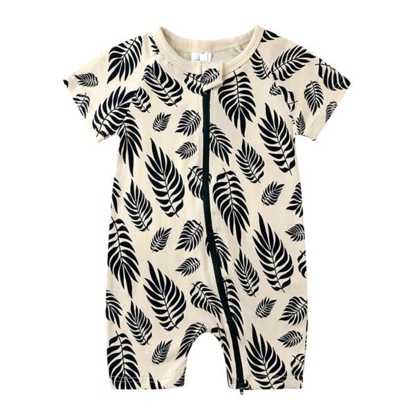 Shell.love| Baby Jumpsuit Wear Newborn Summer Short Sleeved Double Aipper Lion Children Romper, Beige, Baby