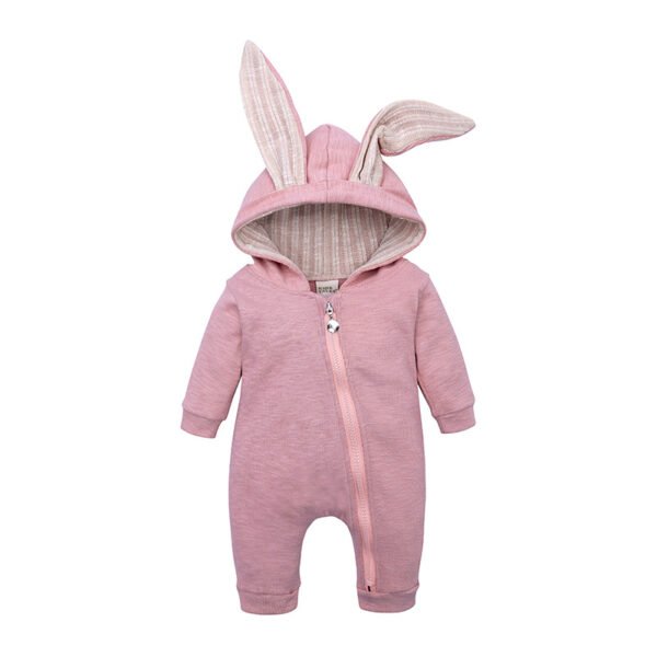 Shell.love| Baby Children Solid Big Eared Rabbit Hooded Zipper Crawl Suit Girls Cute Romper, Pink, Baby