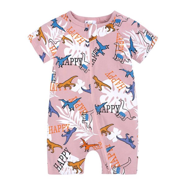 Shell.love| Baby Jumpsuit Wear Newborn Summer Short Sleeved Double Aipper Lion Children Romper, Pink, Baby