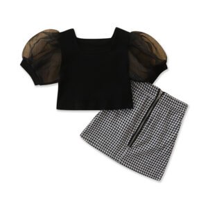 Shell.love| Plaid Zipper Skirt Children Clothes Set-Kids