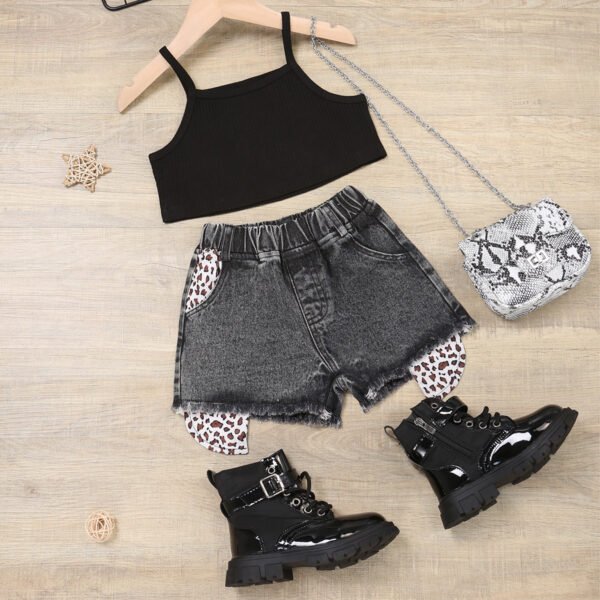 Shell.love| Leopard Denim Shorts Kids Clothes Sets-Kids