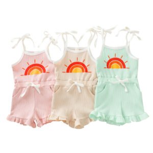 Shell.love| Sleeveless Sun Rainbow Girls Bodysuits, Green, Kids