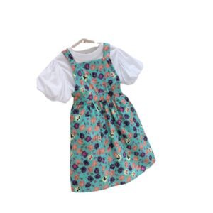 Shell.love| Puff Sleeve Floral Suspender Dress Set-Kids