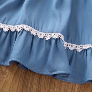 Shell.love| Girl Lace Solid Color Sleeveless Princess Dress, Blue, Kids
