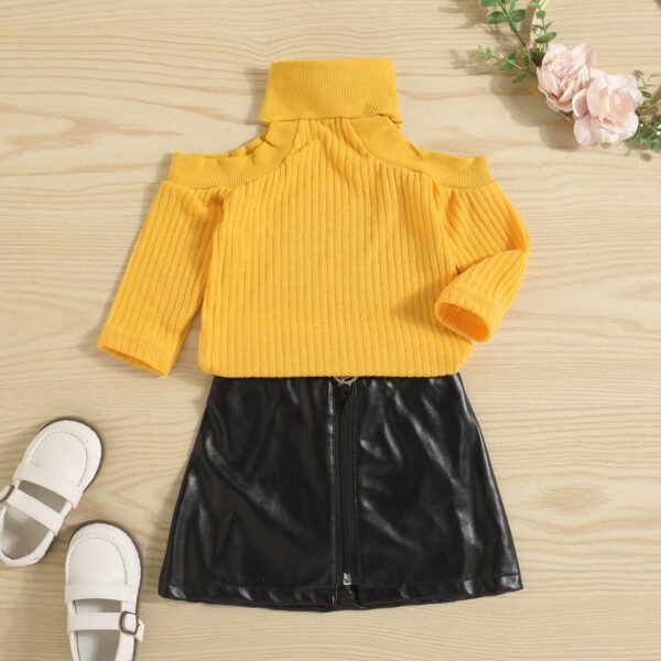 Shell.love| Knitting Rib Leather Kids Clothes, Yellow, Kids