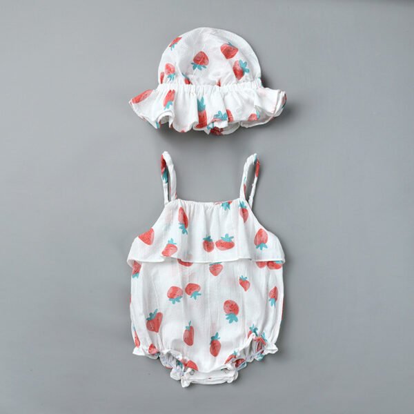 Shell.love| Strawberry Printed Suspender Girls Jumpsuits, White, Baby