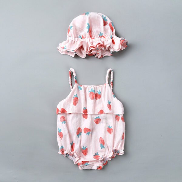 Shell.love| Strawberry Printed Suspender Girls Jumpsuits, Pink, Baby