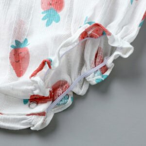 Shell.love| Strawberry Printed Suspender Girls Jumpsuits, White, Baby