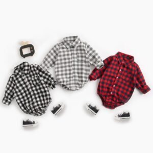 Shell.love| Long Sleeve Plaid Children Rompers, Red, Baby