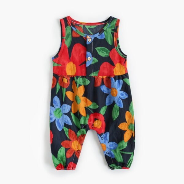 Shell.love| Button Printed Girls Casual Jumpsuit, Blue, Baby