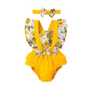 Shell.love| Fly Sleeve Kids Floral Overalls, Yellow, Baby