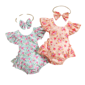 shell.love floral fly sleeve headband baby rompers baby (2)