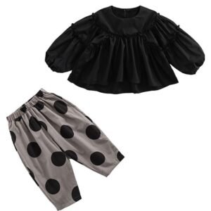 shell.love bubble sleeve lace bow polka dot girls clothes kids