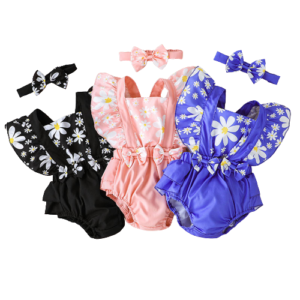 shell.love floral bow fly sleeve baby bodysuit baby (1)