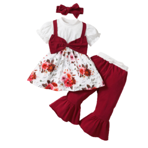 shell.love floral plaid bow flare pants baby clothing set baby