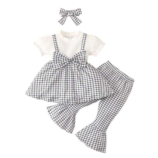 shell.love floral plaid bow flare pants baby clothing set baby