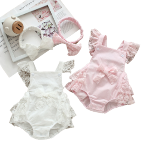 shell.love fly sleeve lace bow solid romper kids (1)