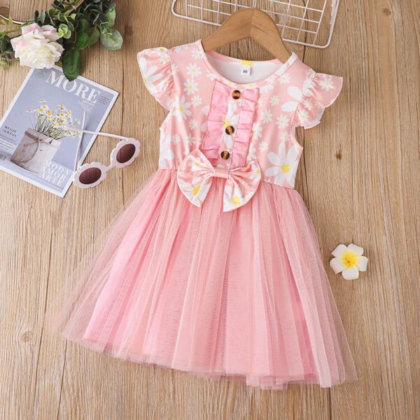 shell.love fly sleeve lace gauze bow floral girls dress kids (7)