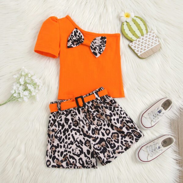 shell.love leopard belt one shoulder bow kids outfits set kids (1)