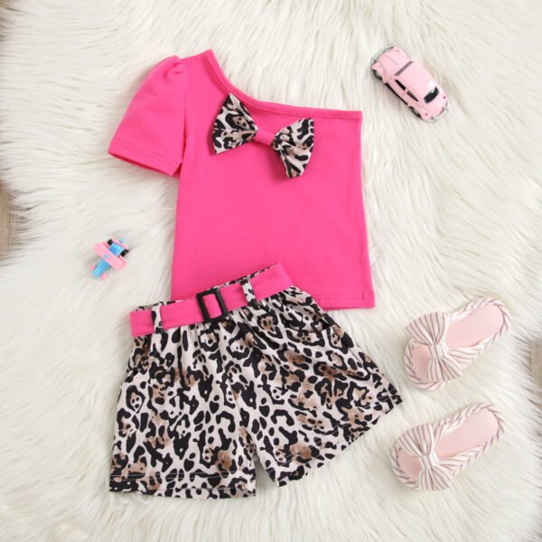 shell.love leopard belt one shoulder bow kids outfits set kids (2)